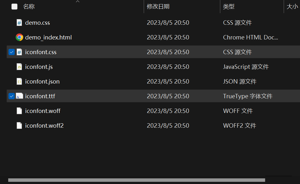 复制文件夹中的"iconfont.css"与"iconfont.ttf"至项目中